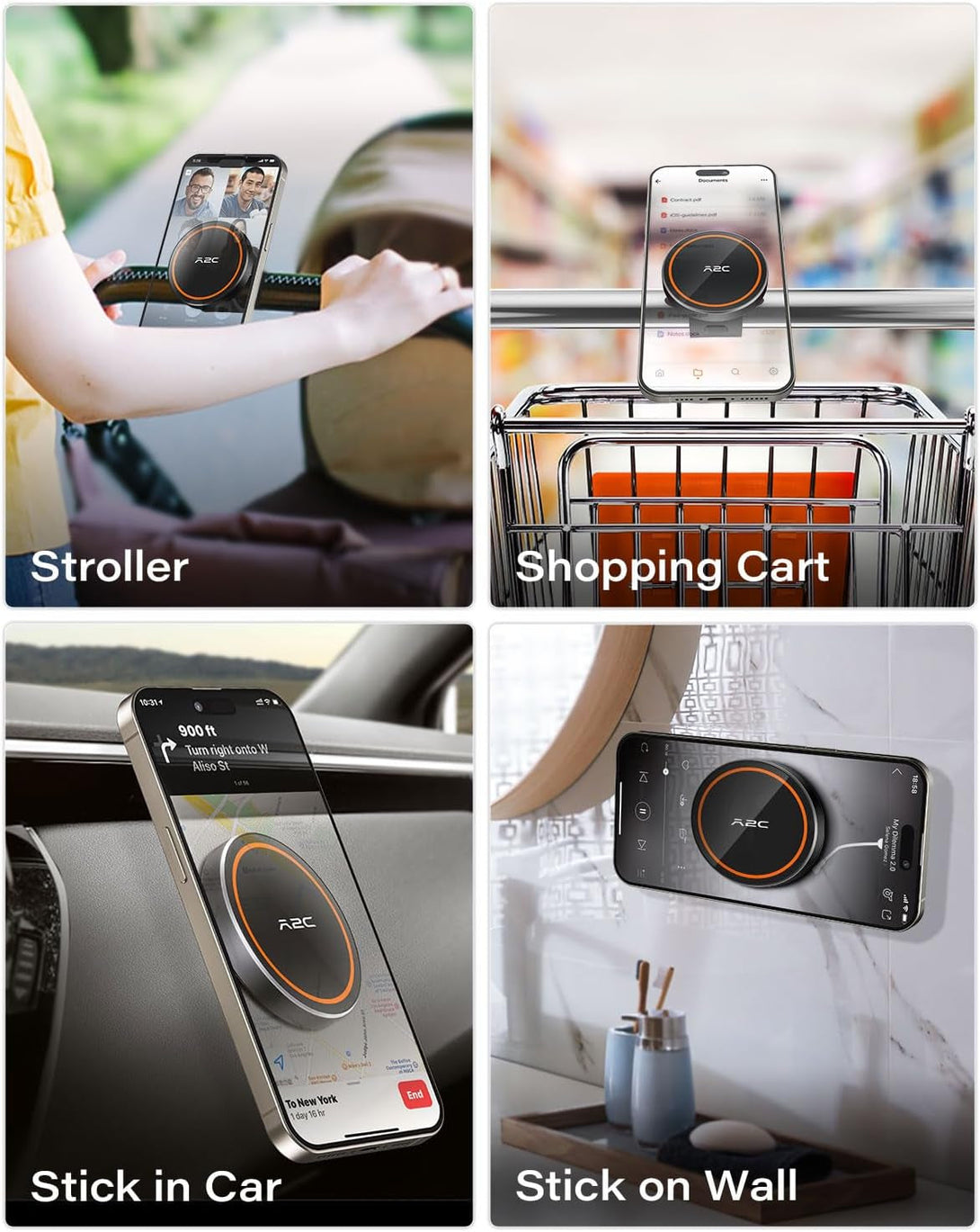 A2C Gym Fitness Phone Mount for Magsafe - 17 N52 Strong Magnets Stable and Secure Phone Mount with Adjustable Strap, Compatible with Gym Equipment, Stroller, Shopping Cart, Exercise Bikes