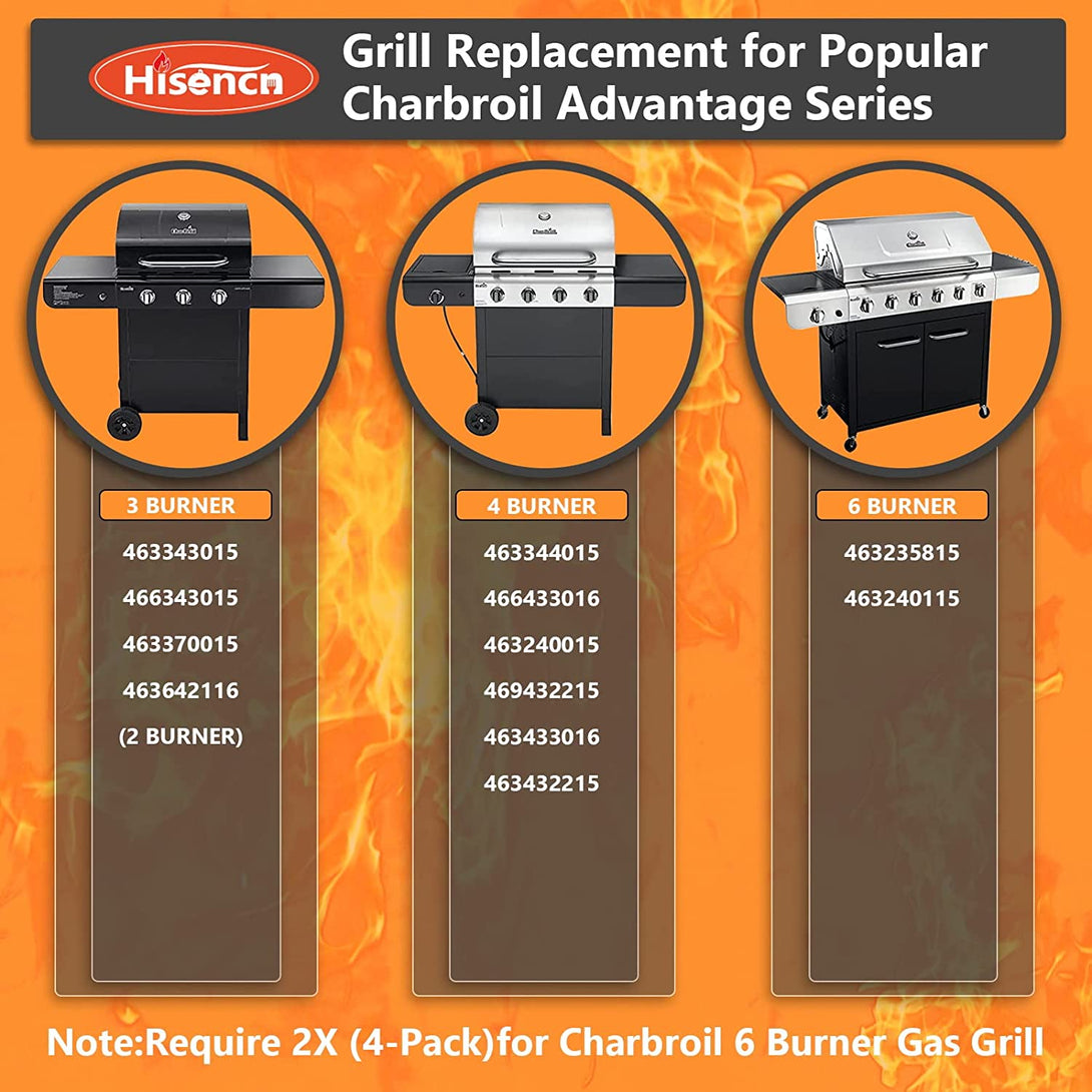 Hisencn Grill Replacement Parts for Charbroil Advantage Series 4 Burner 463344015 463432215 463240015 463343015 Gas Grills 3 Burner 463436815 Grill Burner Heat Plate Adjustable Crossover Tube