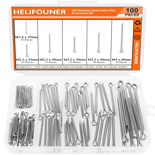 100 Pieces 304 Stainless Steel Cotter Pin Assortment Kit