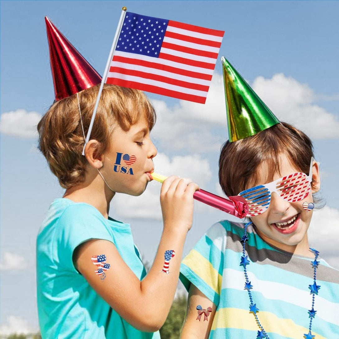 86Pcs 4Th of July Accessories Patriotic Party Favors Shutter Glasses Necklaces Handheld US Flags Blowouts Tattoos Memorial Day Decorations Veterans Party Supplies