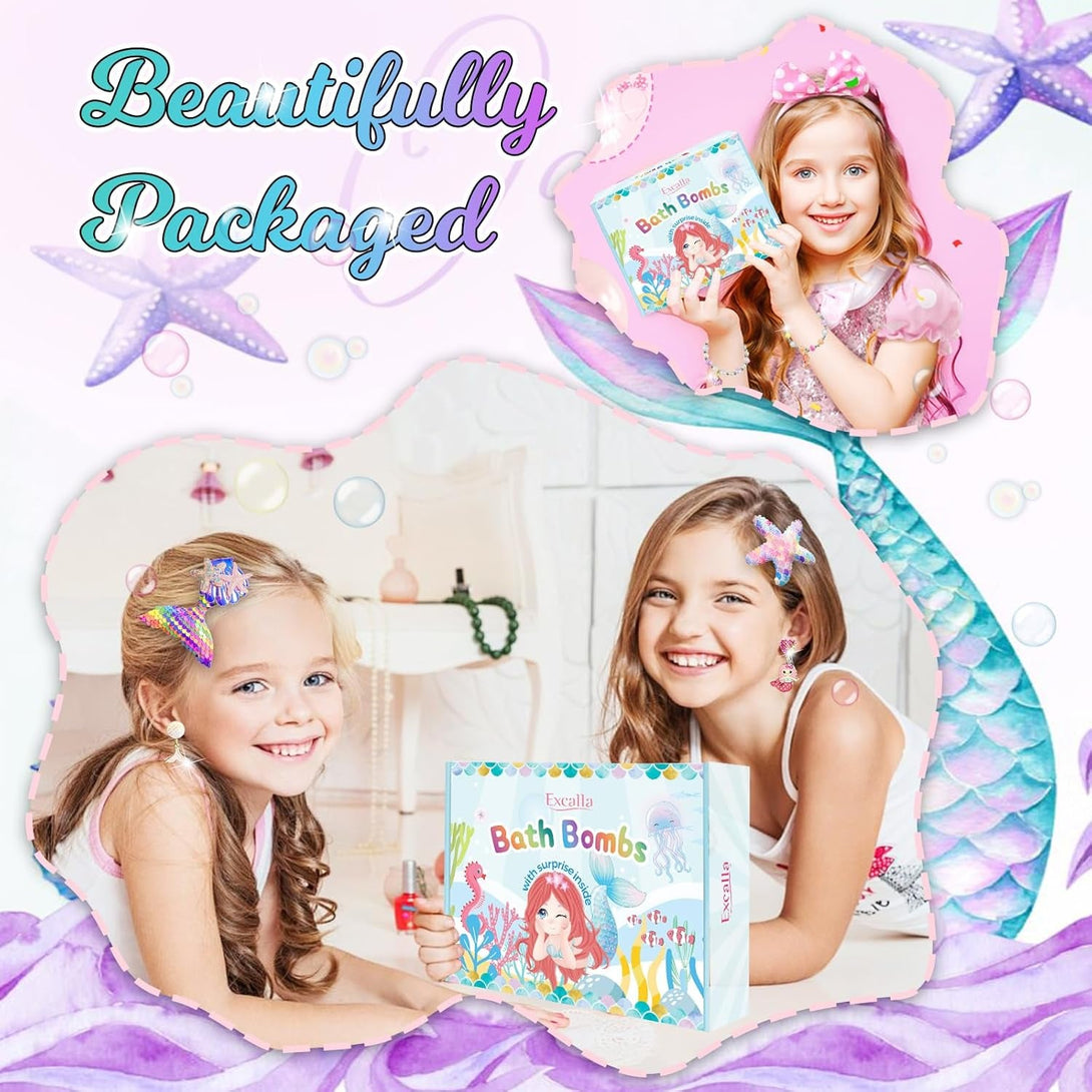 Mermaid Bath Bombs for Kids Girls with Surprise Inside, 20 Pcs Fun Princess Fizzy Bath Bomb with Jewelry Toys, Mothers Day Gifts for Daughter Wife & Kids, Girls Gift Set for Birthday, Christmas
