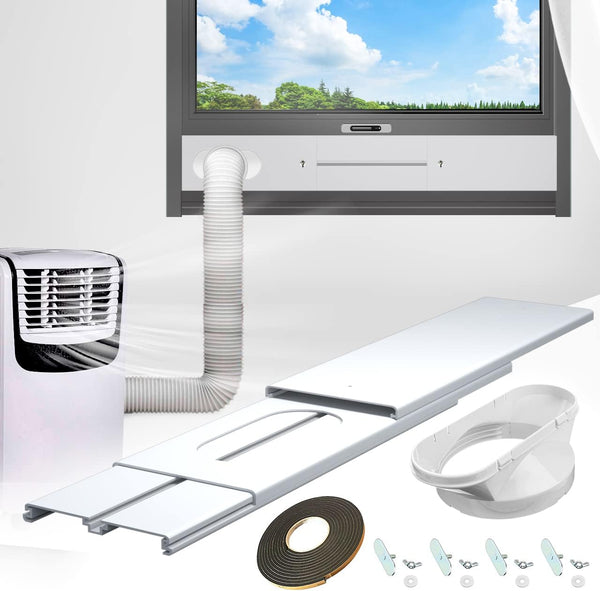 Gulrear Portable AC Window Vent Kit,Universal Portable Air Conditioner Window Kit with 3 Adjustable Slide Seal Plates and 5.0" Hose Adapter Adjust Length from 25.5" to 47" Sliding Window AC Vent Kit…