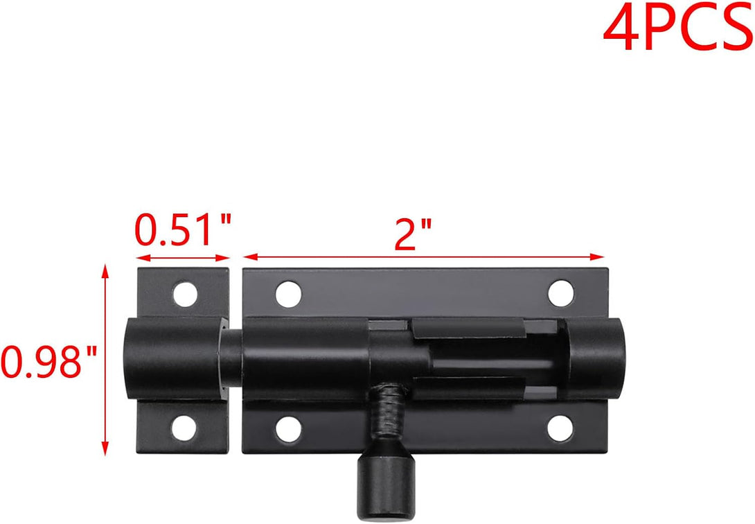 MY MIRONEY Black Barrel Bolt Lock Aluminum Alloy Slide Bolt Latch 2 Inch Door Latch Lock Security Sliding Lock with Screws Pack of 4