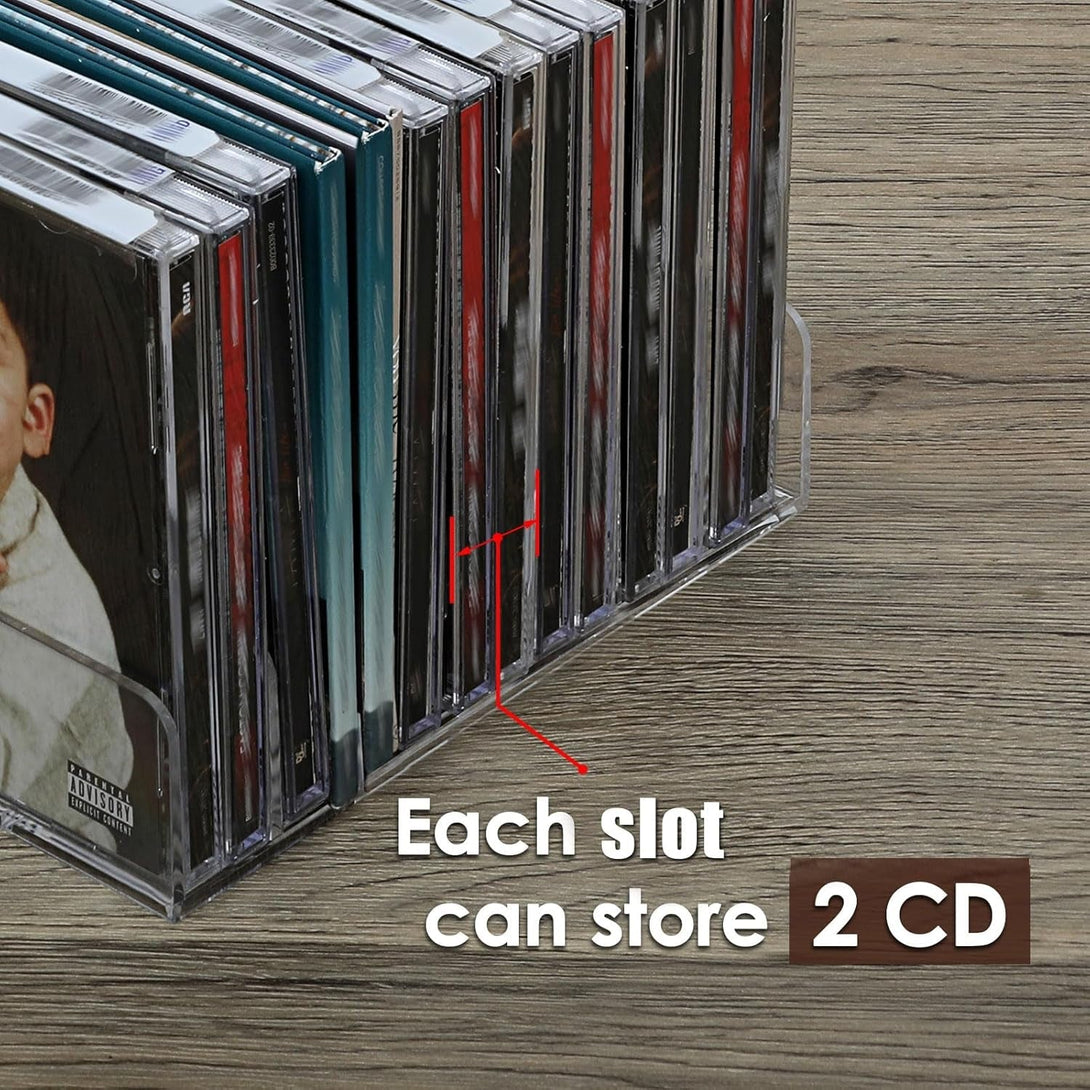 Hipiwe Clear CD Holder - 7 Slot CD Storage Box CD DVD Display Rack Tray Holds up to 14 Standard CD Cases, Tabletop Plastic File Divider for Paper Mail Bill Eyeshadow Palette Organizer, 2-Pack