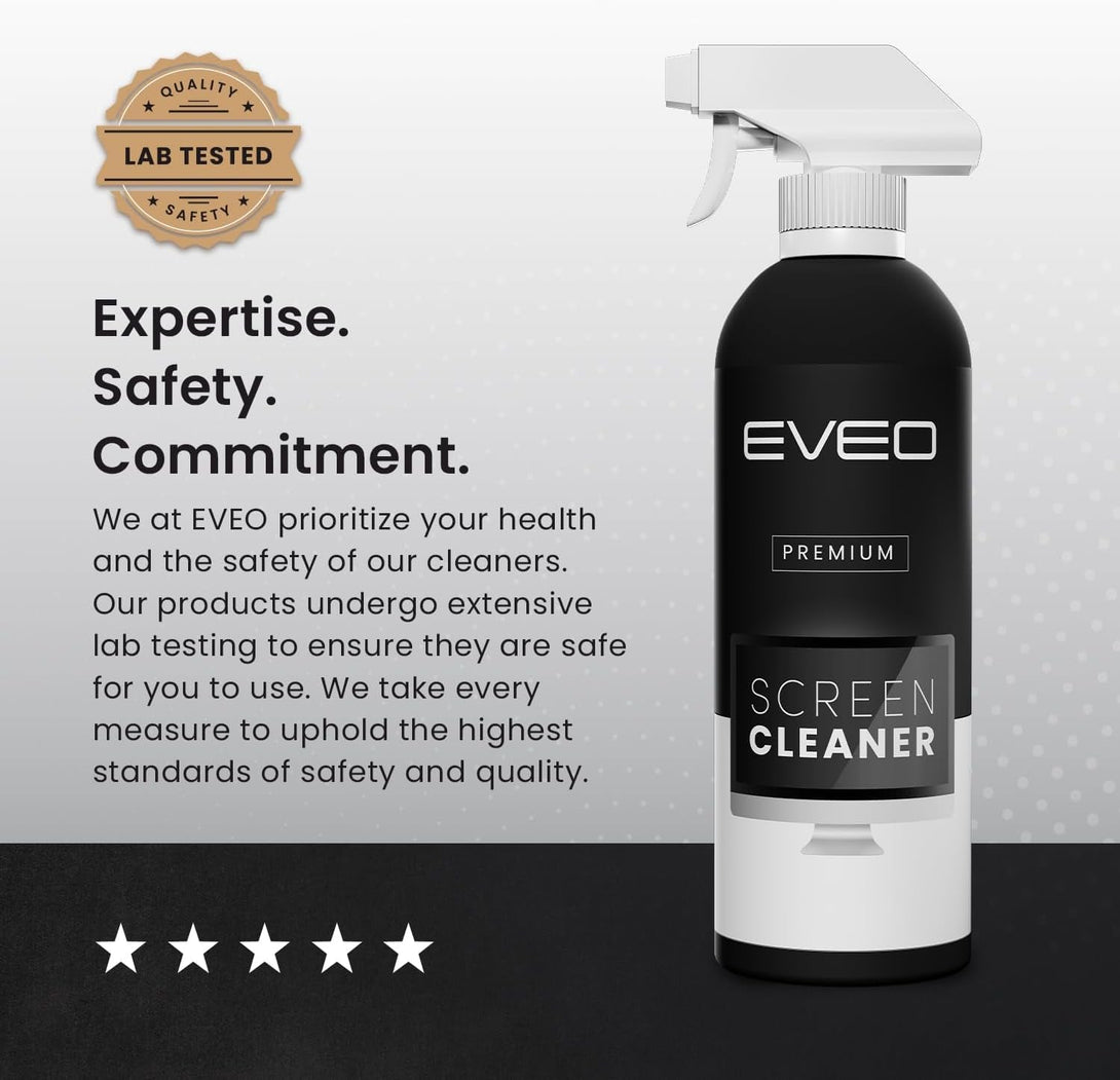 EVEO® Screen Cleaner Spray Kit (Streak-Free) TV Screen Cleaner for Smart TV, LCD, LED, OLED | Computer Screen Cleaner Spray and Wipe Microfiber Cloth for TV, Monitor, Laptop, Ipad, Car & More - 1 Pack