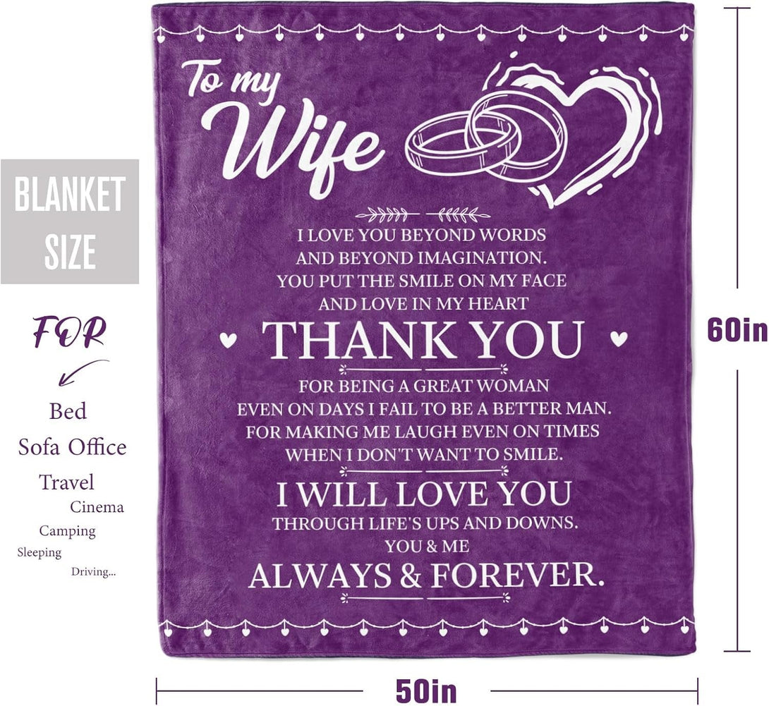 Anniversary Birthday Gifts for Wife Her Women, Wife Birthday Gift Ideas, to My Wifes Purple Throw Blanket for Couch 60"X 50"