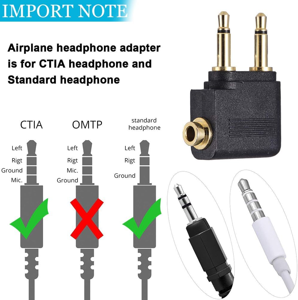 3 Pack Airplane Airline Headphones Adapter Gold Plated for Headsets,3.5Mm Dual Male to 3.5Mm Female Jack Connectors Converters