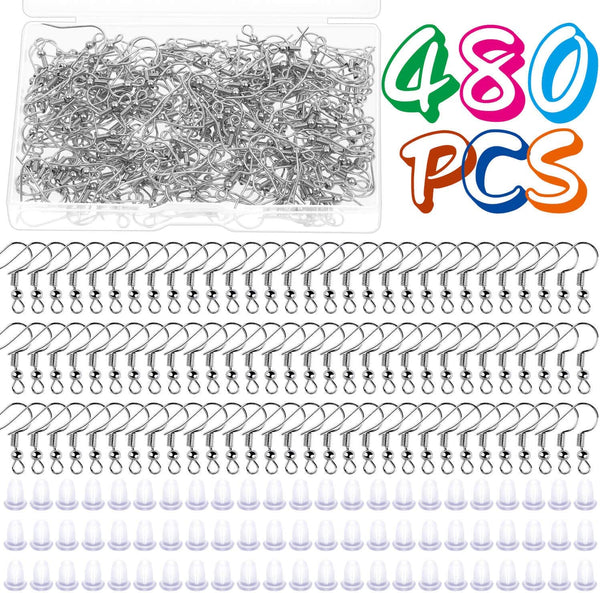 Earring Hooks for Jewelry Making Supplies, Cridoz 240Pcs Hypoallergenic Earing Fish Hooks Stainless Steel Earing Hooks Kit with 240Pcs Earring Backs for Jewelry Earring Making Supplies