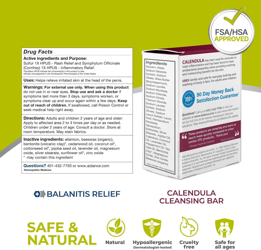 Terrasil Balanitis Relief + Calendula Soap 2-Product Kit – Balanitis Treatment for Men, Natural Foreskin Ointment for Balanitis Symptoms: Itch & Irritation. Dermatologist Tested (14G Tube + Soap Bar)