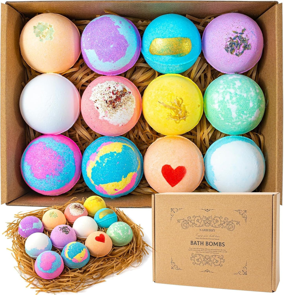 Bath Bombs for Women Gift Set, 12 Pack Handmade Bath Bombs Salt Balls, Perfect for Bubble Spa Relaxing, Moisturizing Dry Skin, Stress Relief, Birthday Valentines Gifts Idea for Men Women