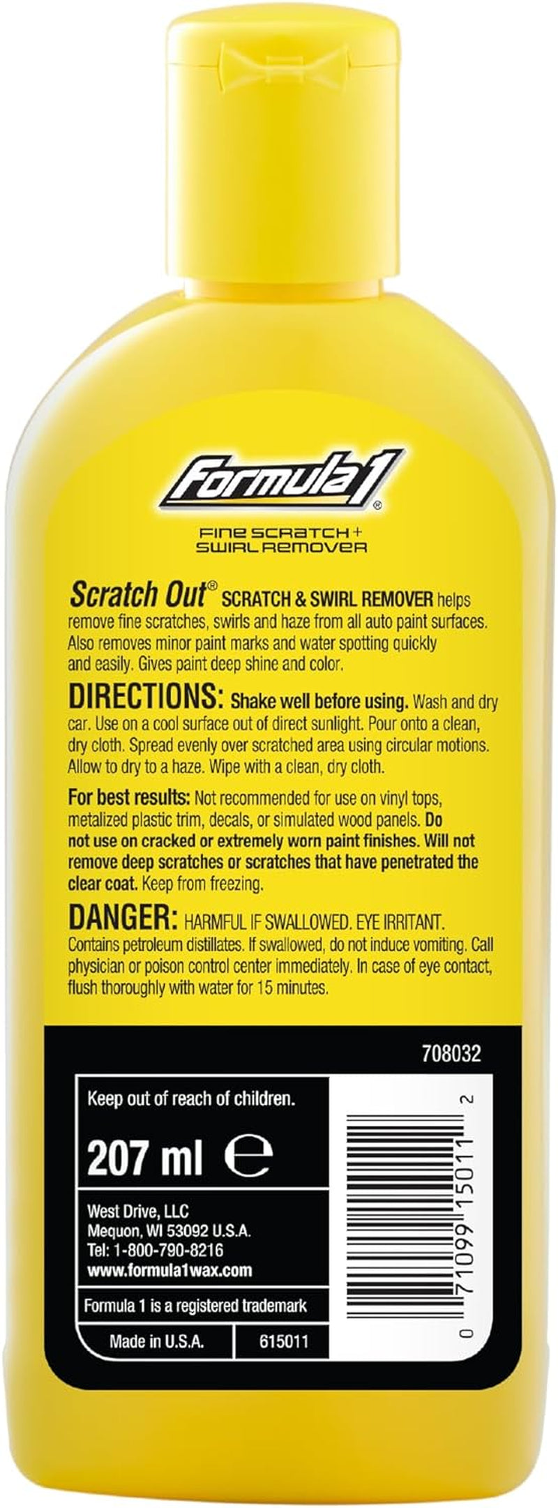 Formula 1 Scratch Out Car Wax Polish Liquid (7 Oz) - Car Scratch Remover for All Auto Paint Finishes - Polishing Compound for Moderate Scratches, Bird Droppings, Tree Sap & Swirl Remover