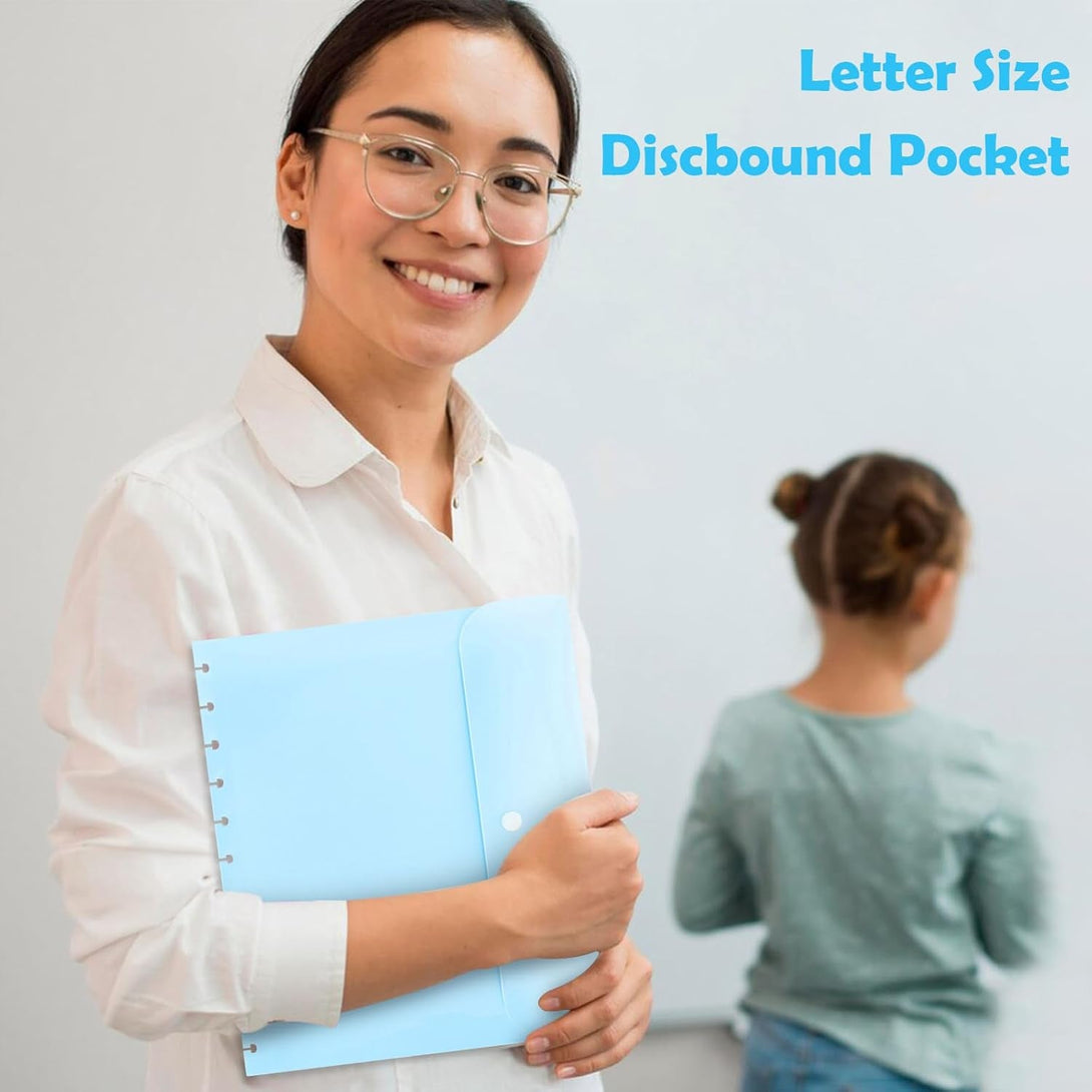 10 Pack Discbound Pocket 8.5 * 11.1 Inch Letter Size Pocket Dividers Discbound Notebook Planner Plastic Envelopes Planner Pocket Inserts for School Office Home Work Organizer