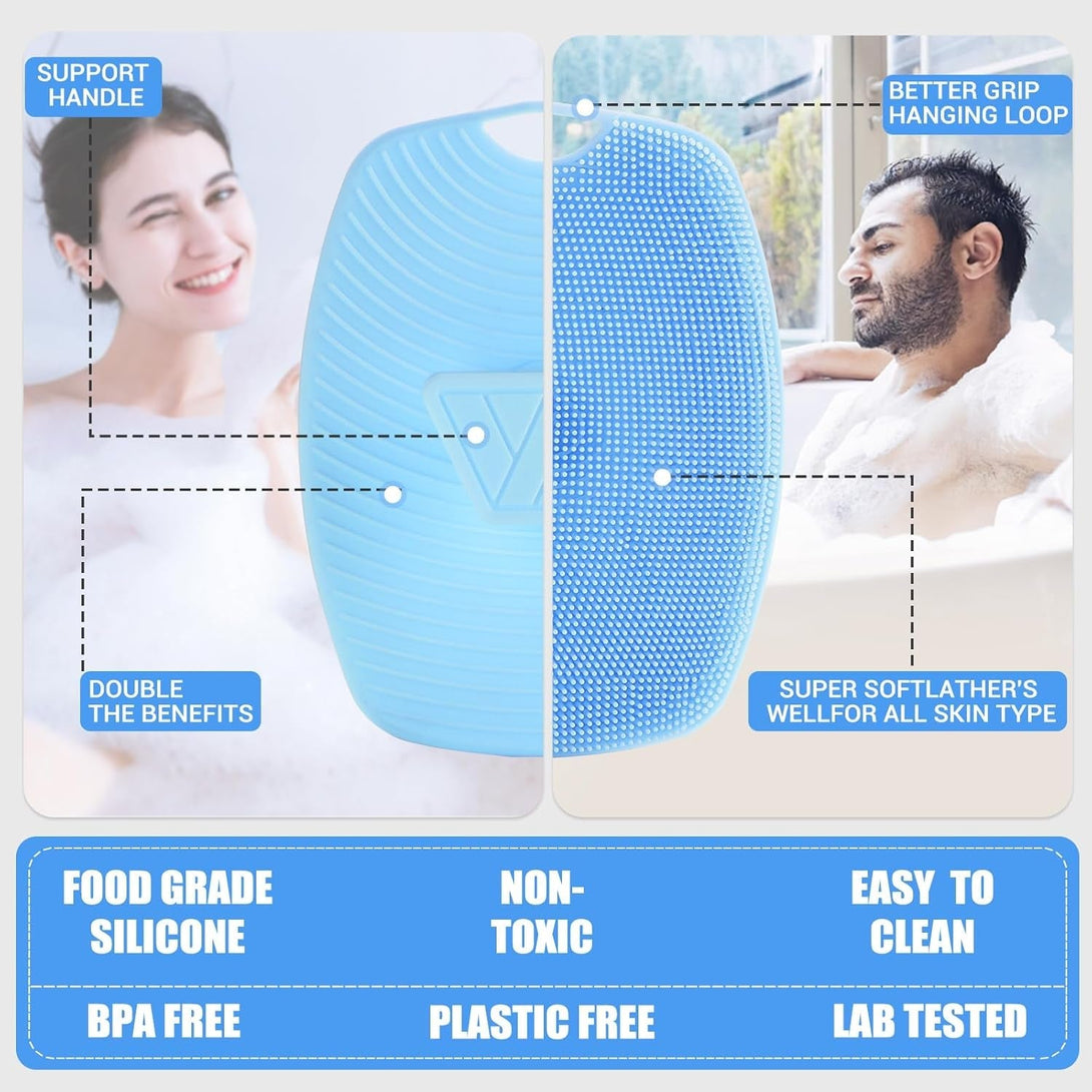 Silicone Body Scrubber - Zinc Infused - Highly Elastic Bristles - Exfoliating Body Scrubber for Cellulite Reduction,Blood Circulation,Massage for Flawless Skin - Azure