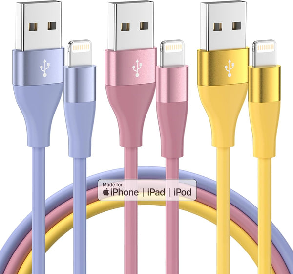 Iphone Charger 3Pack 10FT Apple Mfi Certified Lightning Cable Fast Charging Iphone Charger Cord Compatible with Iphone 14 13 12 11 Pro Max XR XS X 8 7 6 plus SE and More - Colorful