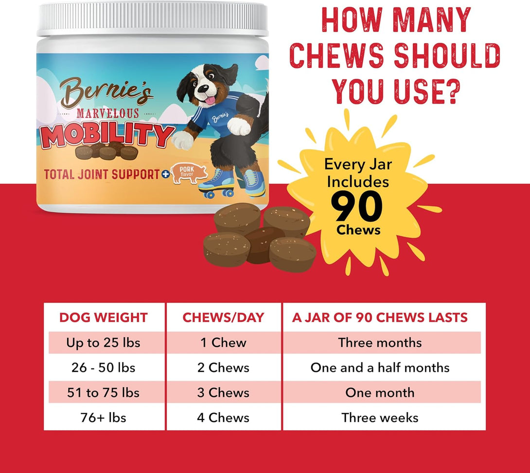 Bernie'S Marvelous Mobility - Daily Total Joint Support for Dogs - 90 Soft Chews - Maintain & Rebuild Mobility, Supports Joint Tissue Health