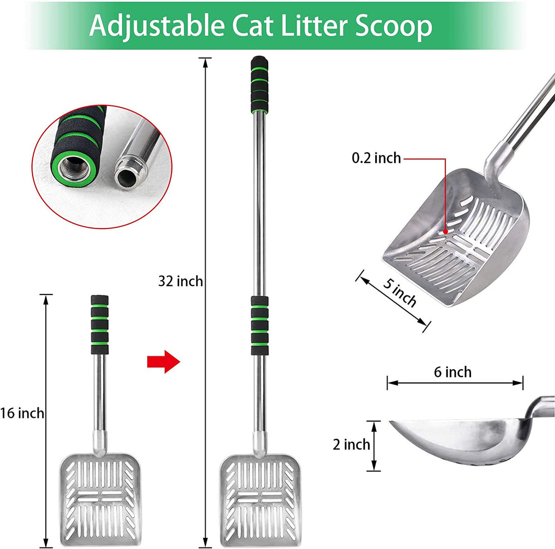 Cat Litter Scoop, Metal Adjustable Long Handle Litter Scooper, Detachable Stainless Steel Non-Stick Kitty Litter Scoop with Foam Padded Grip Handle, Heavy Duty Cats Pooper Pet Poop Shovel