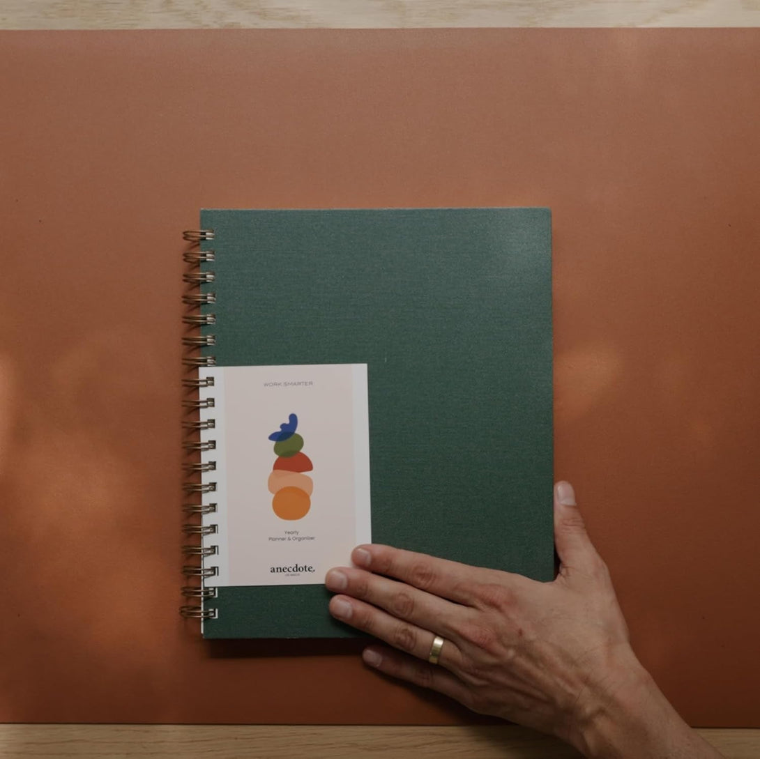 Anecdote 2025 Planner (8.5" X 10") Daily Planner Weekly Monthly Planner - 52 Weeks W/Library Buckram Cover, Brass Spiral - A4 Size Bleed-Resistant Paper – Evergreen