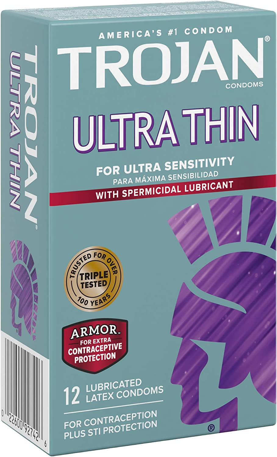 Trojan Condom Sensitivity Ultra Thin Spermicidal, 12 Count