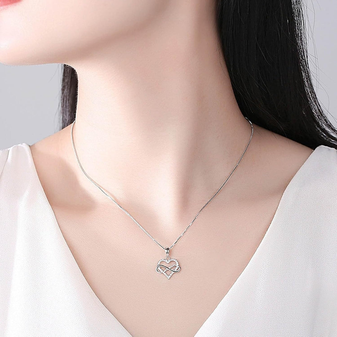 JES & JANI Infinity Heart Necklace for Women, Love Heart Pendant with Cubic Zirconia and Infinity Necklace, 925 Sterling Silver Heart Necklace for Girlfriend