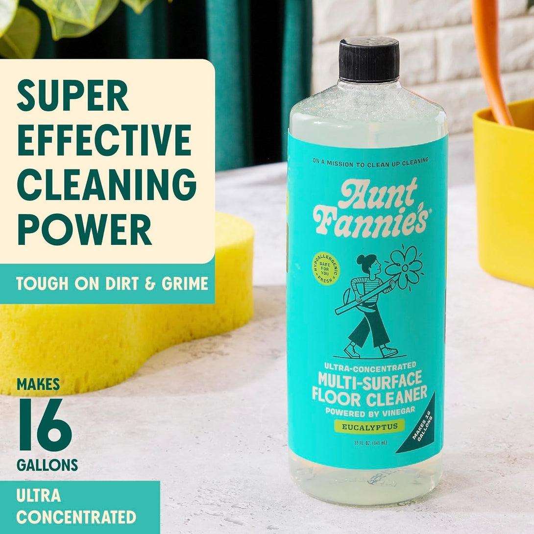 Aunt Fannie'S Ultra Concentrated Floor Cleaner Vinegar Wash, Multi-Surface Floor Cleaner for Mopping, Makes 16 Gallons, Eucalyptus Scent, 32 Oz. (Pack of 1)