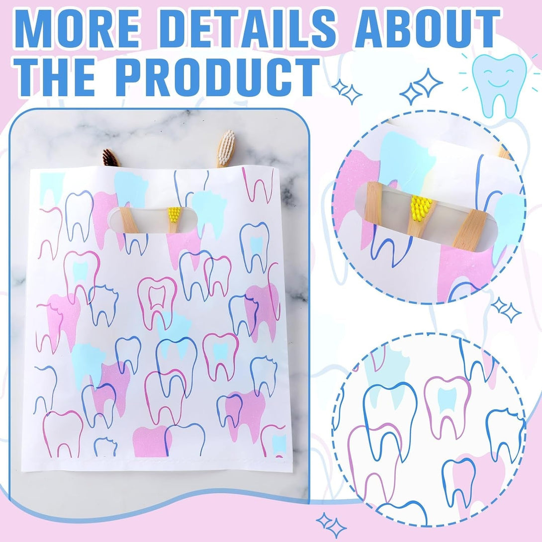Aliceset 300 Pcs Tooth Merchandise Bags with Handles Plastic Dental Bags for Patients Dental Gifts Bulk for Dentist Office Goodie Packaging Appreciation Gifts Retail Party Favor, 8.27X9.45In (Stylish)
