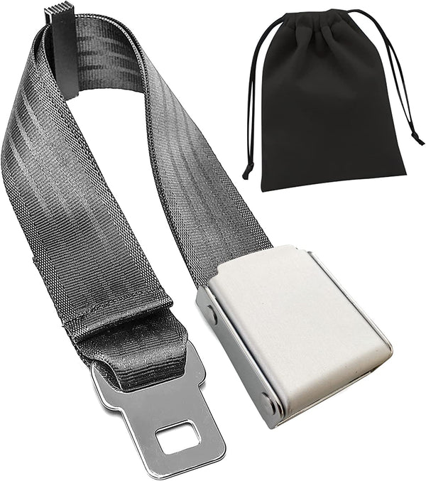 Airplane Seat Belt Extender, 7-31" Airline Seatbelt Extender Adjustable - FITS ALL Airlines in US except Southwest-Free Carrying Case (Silver)