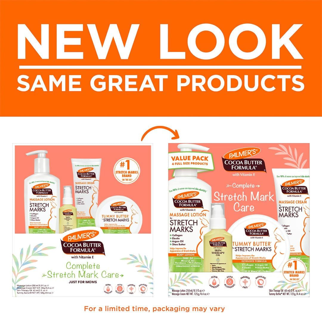 Palmer'S Cocoa Butter Formula Pregnancy Skin Care Kit for Stretch Marks and Scars, Dermatologist Approved, Gift for Mom to Be, 4 Piece Full Size Set