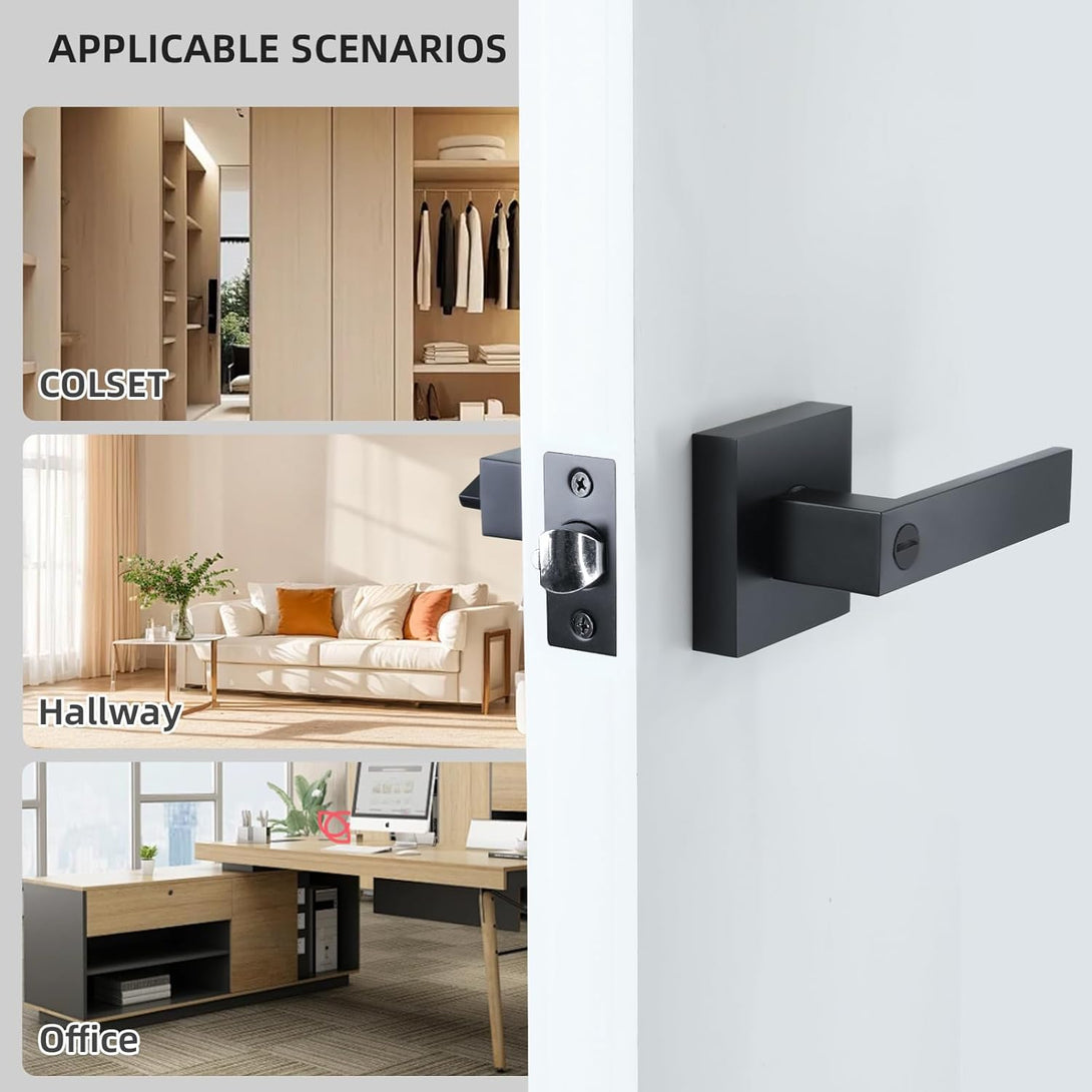 JO.KO Keyless Entry Door Lock, Square Door Lever for Bedroom, Passage Door Privacy Locking Interior/Exterior Entry Door Knob/Heavy Duty