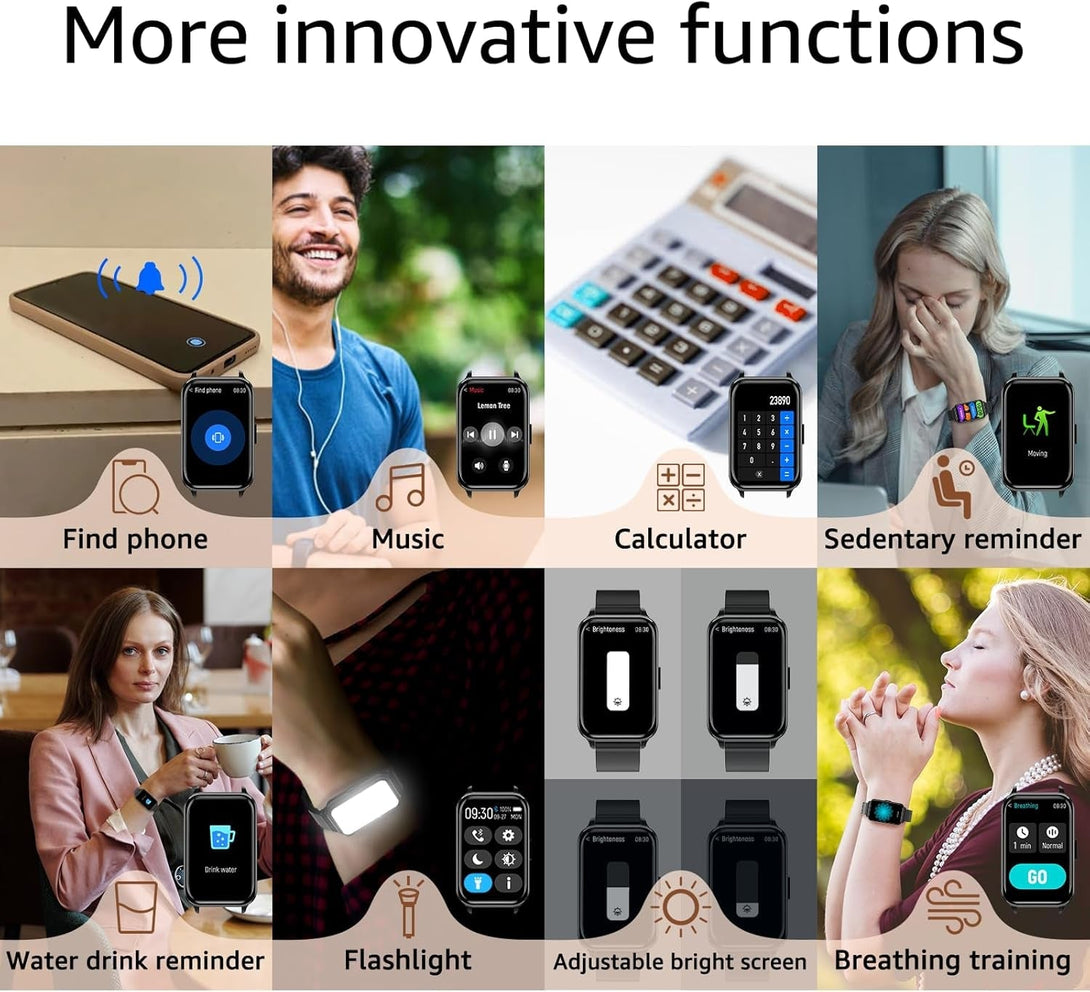 Fitness Tracker Smart Watch Make/Answer Calls for Women Men with Heart Rate Blood Oxygen Sleep Monitor Sports Modes Step Calorie Counter IP68 Waterproof for Android Phones and Iphone