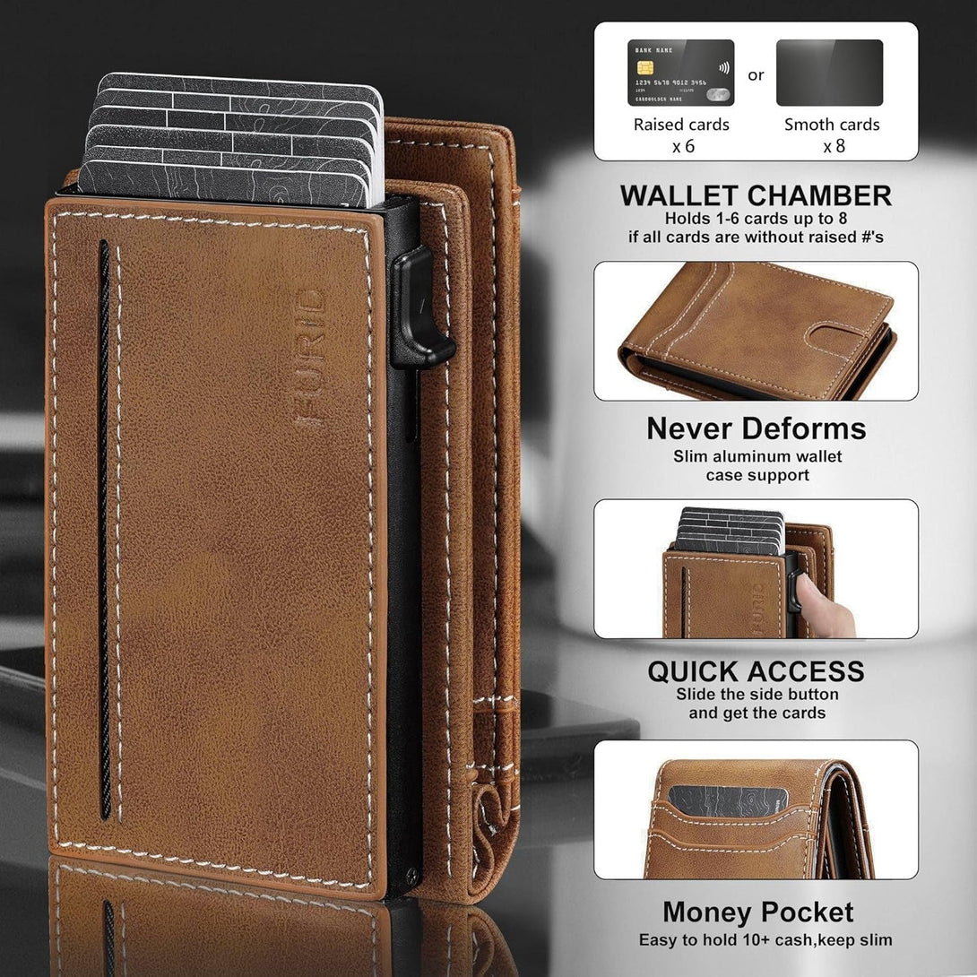 Furid Card Wallet for Men Slim: Smart Wallet - Rfid Minimalist Front Pocket with ID Window Pop up Wallet Gift for Male