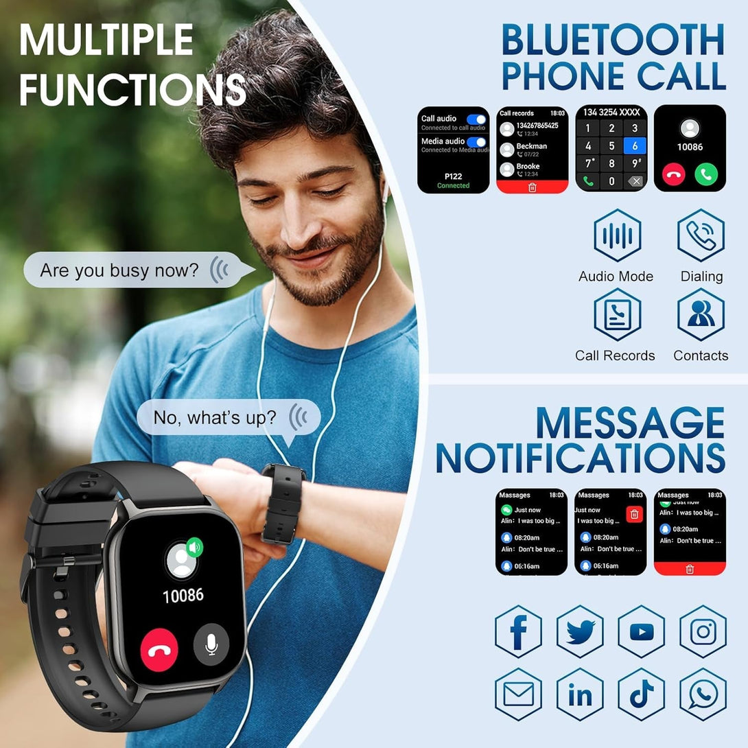 Smart Watch, 2.1" Smart Watches for Men Women(Answer/Make Call),120+ Sport Modes Fitness Tracker with Sleep Heart Rate Monitor, Pedometer, Watches for Men IP68 Waterproof Fitness Watch for Ios Android