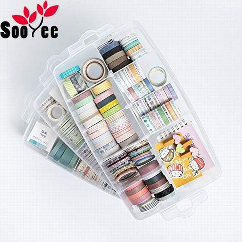 Sooyee 3-Layer Things & Crafts Storage Box with 30 Adjustable Compartments for Organizing Washi Tape, Embroidery Accessories, Threads Bobbins, Kids Toy, Nail Polish, Jewelry - Large