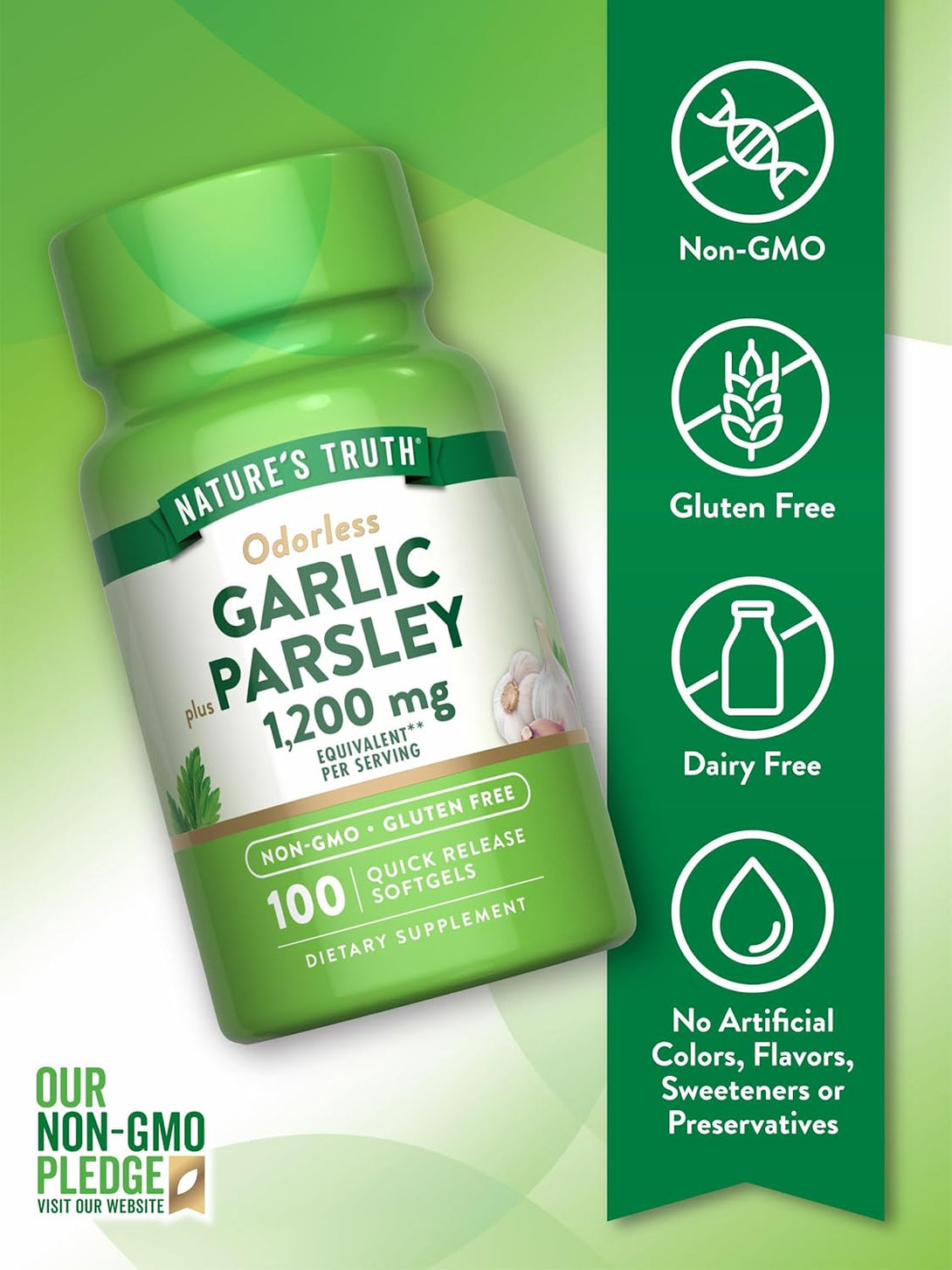 Nature'S Truth Odorless Garlic and Parsley | 1200Mg | 100 Softgels | Non-Gmo & Gluten Free Extract Supplement