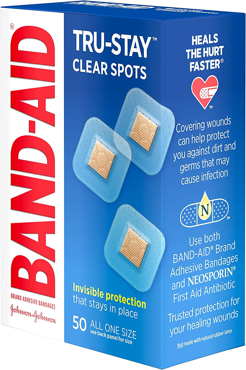 Band-Aid Brand Tru-Stay Clear Spots Bandages for Discreet First Aid, All One Size, 50 Count