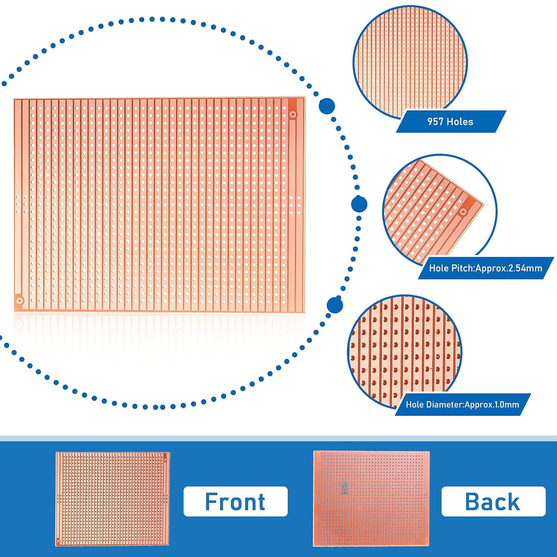 10 PCS 73Mm X 100Mm PCB Board Prototype Kit Protoboard Copper Strip Board Circuit Board Breadboards 957 Holes Perfboard Universal Printed Circuit Breadboard for DIY Soldering Electronic Projects