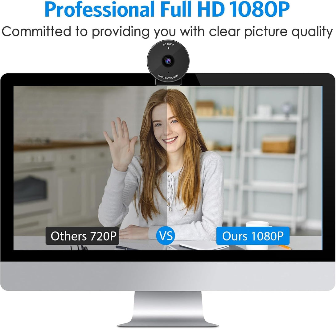 EMEET 1080P Webcam - USB Webcam with Microphone & Physical Privacy Cover, Noise-Canceling Mic, Auto Light Correction, Fixed Focus, C950 Ultra Web Cam W/ 70°View for Meeting/Online Classes/Zoom/Youtube