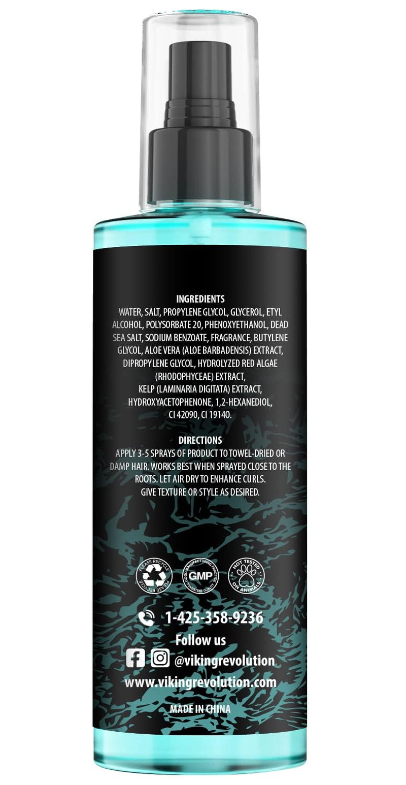 Viking Revolution Sea Salt Spray for Hair Men - Hair Texturizing Spray with Kelp, Aloe Vera and Red Algae Extract - Surf Spray to Add Volume and Texture Sea Salt Spray for Men Beach Hair Spray - 8.8Oz