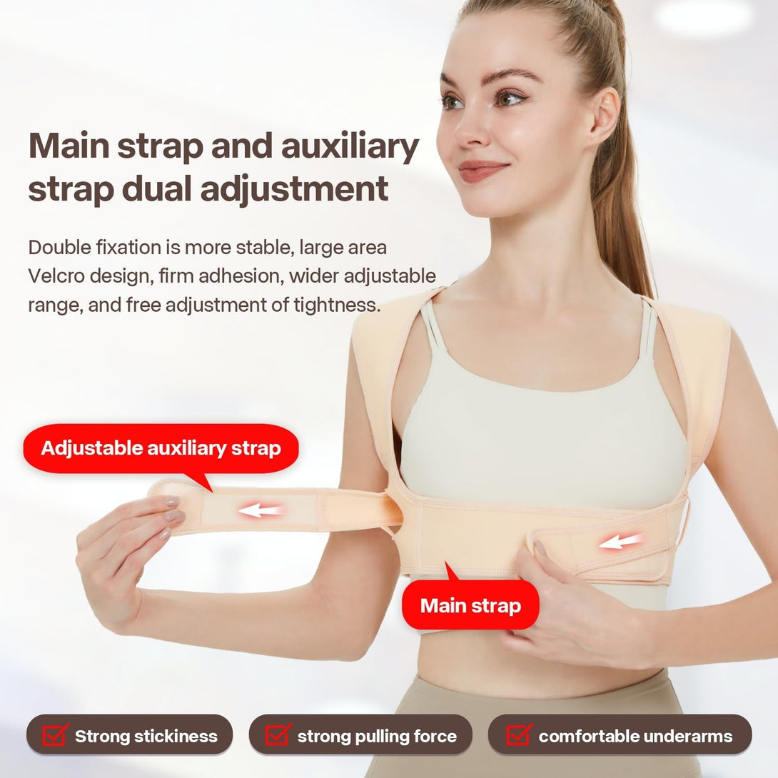 Back Brace Posture Corrector for Women and Men,Adjustable Shoulder Posture Brace,Upper Lower Pain Relief - Scoliosis,Hunchback,Hump,Spine Beige(Small/Medium)