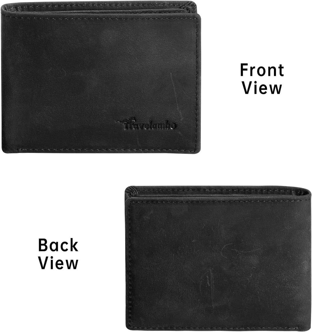 Real Leather Mens Bifold Wallet RFID Blocking Slim Minimalist Front Pocket - Thin & Stylish with ID Window in Gift Box (Crazy Horse, Black)