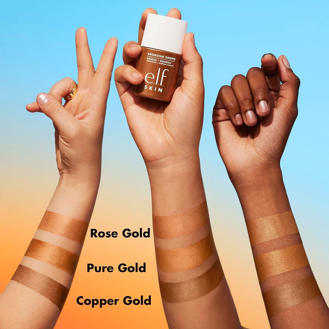 E.L.F. SKIN Bronzing Drops, Liquid Bronzer for Face & Skin, Creates a Sun-Kissed Glow, Infused with Vitamin E, Vegan & Cruelty-Free, Rose Gold