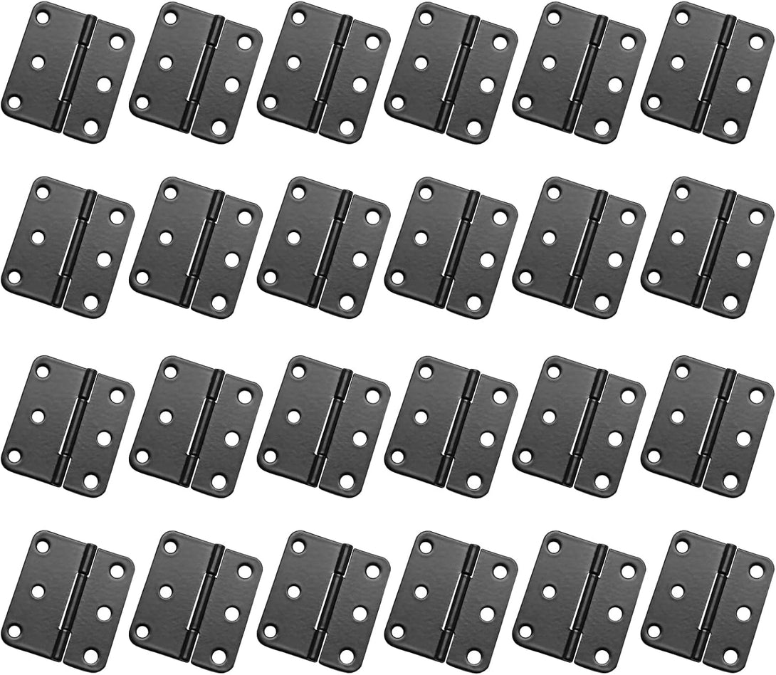 24Pcs 1-1/2 Inch Length Black Metal Butt Hinges, Flat Small Door Hinge Asymmetric Folding Cabinet Butt Hinge with Screws for Closet (1.5 X 1.3Inch)