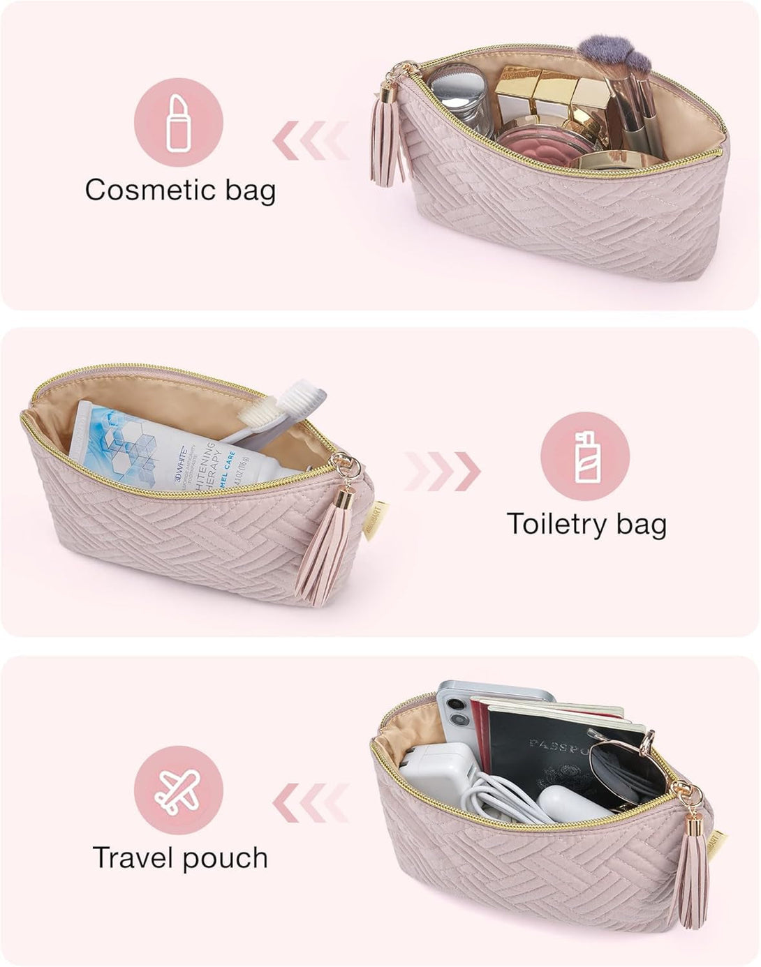 BAGSMART Small Cosmetic Bag, Elegant Roomy Makeup Bags,Lipstick Pouch,Zipper Pouch,Great Gifts for Women,Travel Waterproof Toiletry Bag Accessories Organizer Gifts (Pink-1 Pcs)