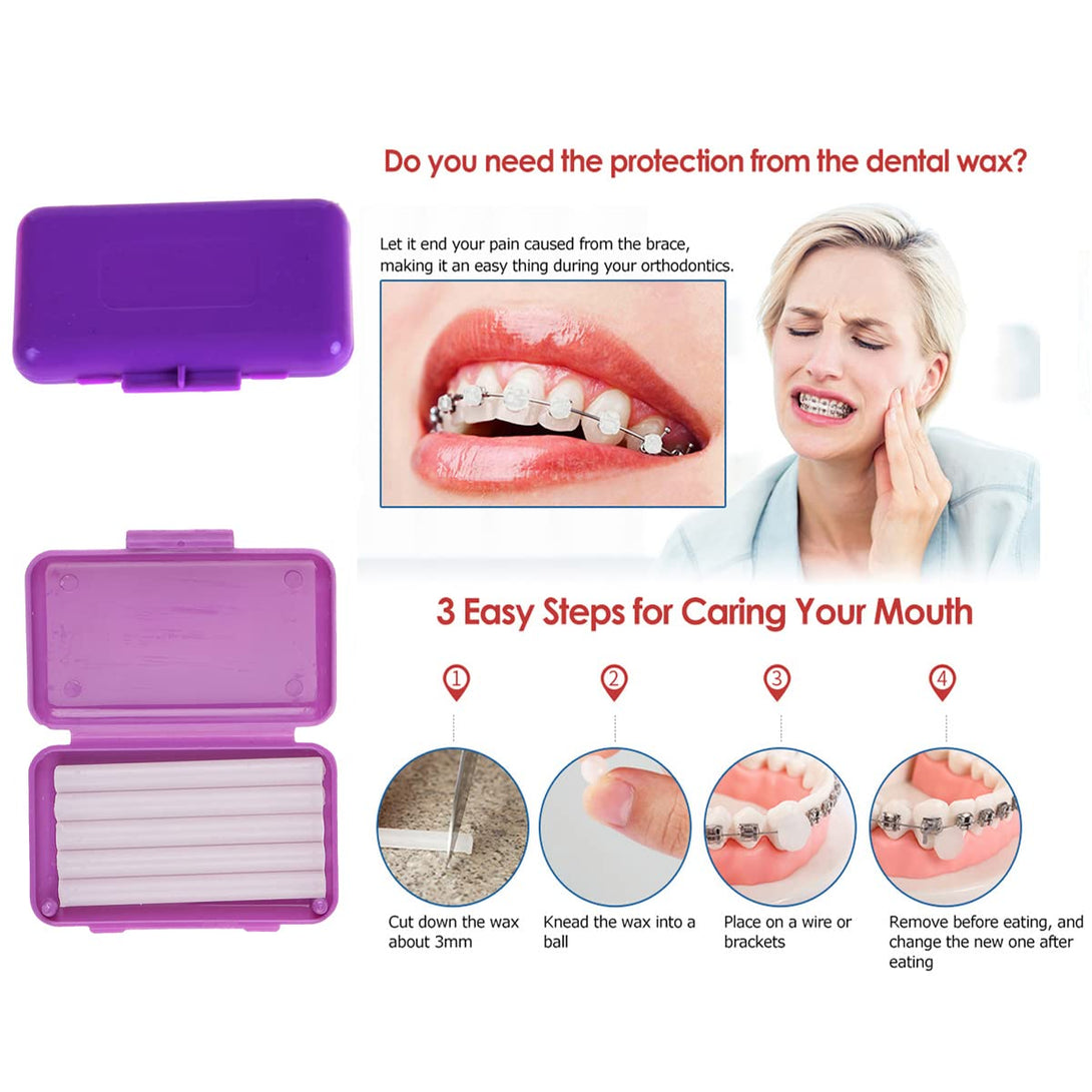 Braces Cleaning Kit for Teeth, Portable Orthodontic Toothbrush Kit Oral Care Dental Travel Kit - Interdental Brush Dental Wax Dental Floss Toothbrush Box (Purple)