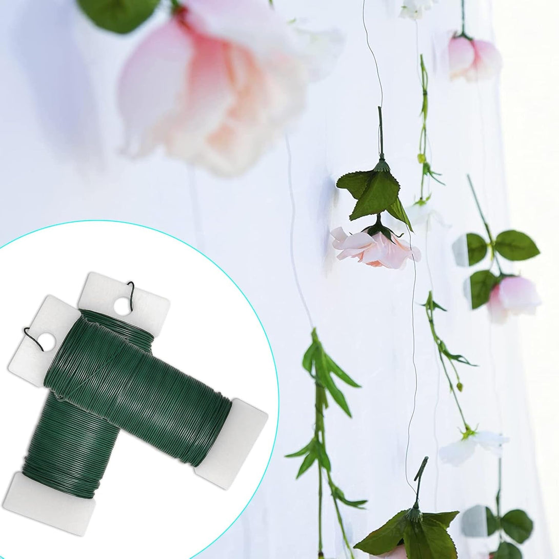 4 Pack 120 Yards 22 Gauge Floral Wire Flexible Paddle Wire Florist Green Wire for Crafts,Wreaths,Christmas Tree,Garland and Floral Flower Arrangements