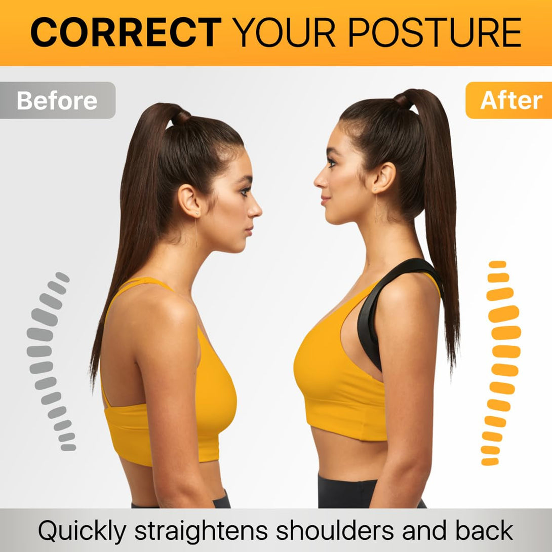 Adjustable Back Brace Posture Corrector for Women and Men (33-42"), Upper Back and Shoulder Straightener, Relieves Neck and Shoulder Discomfort, Ostomy Belts, Black