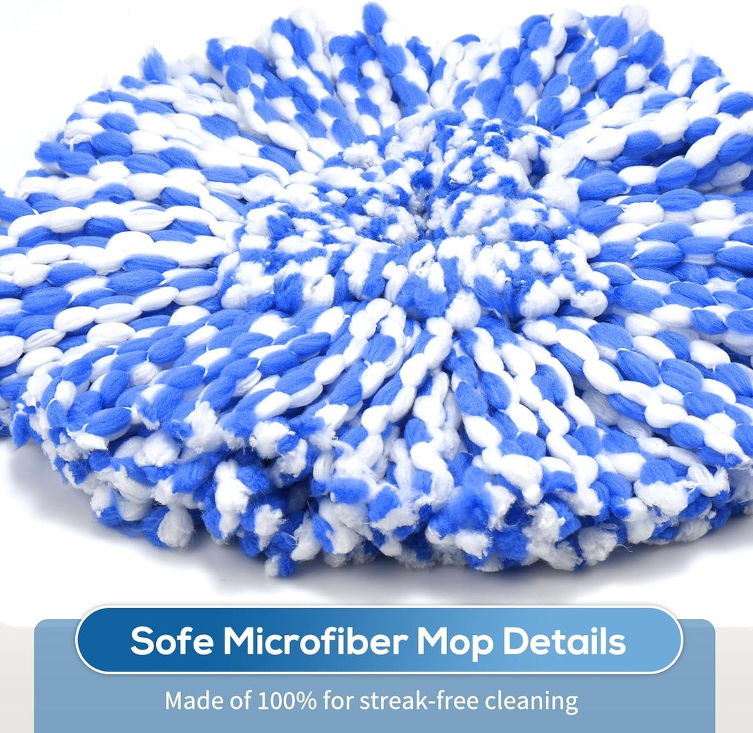 8 Pack Rinseclean Spin Mop Replacement Head Refills with 1 Rotating Mop Base Compatible with O Ceda Rinseclean 2 Tank System, Blue Microfiber Mop Refills for Floor Cleaning