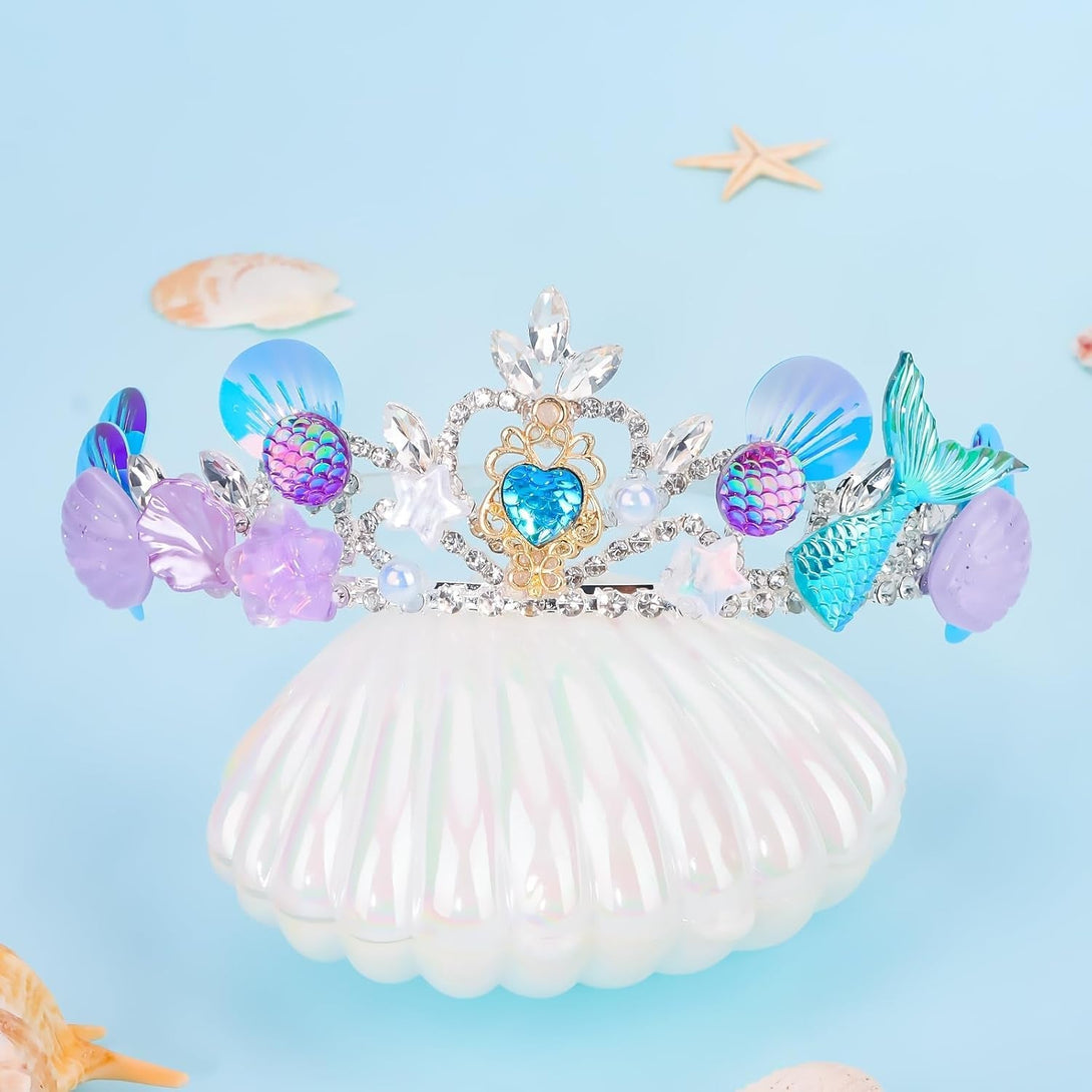 CIEHER Mermaid Crown for Girls Mermaid Headband Girls Seashell Crown for Little Mermaid Party Decorations Mermaid Birthday Decorations, Mermaid Accessories Halloween Costumes for Women