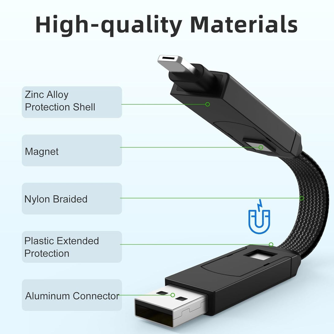 Multi Keychain Charging Cable Travel Portable Charger Cable Magnetic 4 in 1 USB C Cable Compatible with IP 15/15 Pro/ 15 Plus/ 15 Pro Max/Macbook/Galaxy (Lava Black)