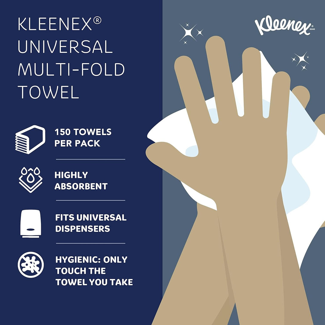 Kleenex® Multifold Paper Towels, Bulk (01890), 1-Ply, 9.2" X 9.4" Sheets, White (150 Sheets/Pack, 16 Packs/Case, 2400 Sheets/Case)