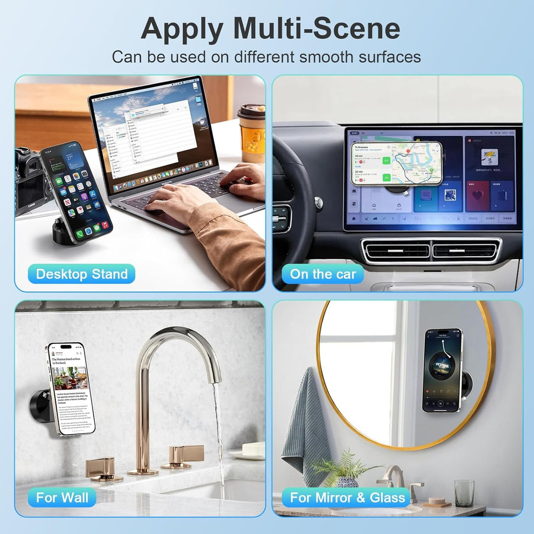 Amoner Vacuum Magnetic Suction Phone Holder, 2025 Upgrade 360° Retractable Suction Cup Phone Mount, Foldable Magnetic Vacuum Phone Holder, Folding Swivel Stand, for Car/Mirror/Gym